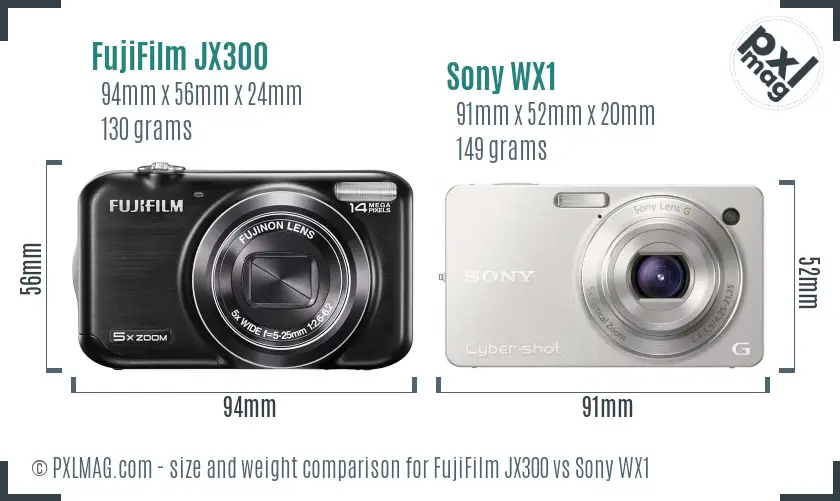 FujiFilm JX300 vs Sony WX1 size comparison