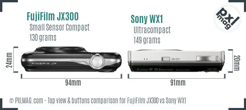 FujiFilm JX300 vs Sony WX1 top view buttons comparison