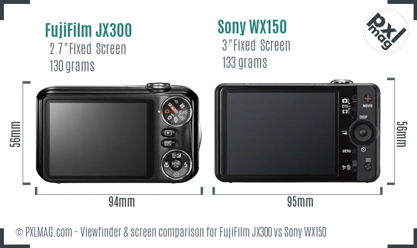FujiFilm JX300 vs Sony WX150 Screen and Viewfinder comparison FujiFilm JX300 vs Sony WX150 Screen and Viewfinder comparison