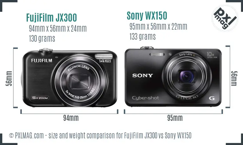 FujiFilm JX300 vs Sony WX150 size comparison FujiFilm JX300 vs Sony WX150 size comparison