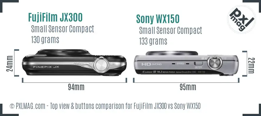 FujiFilm JX300 vs Sony WX150 top view buttons comparison FujiFilm JX300 vs Sony WX150 top view buttons comparison