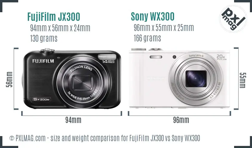 FujiFilm JX300 vs Sony WX300 size comparison