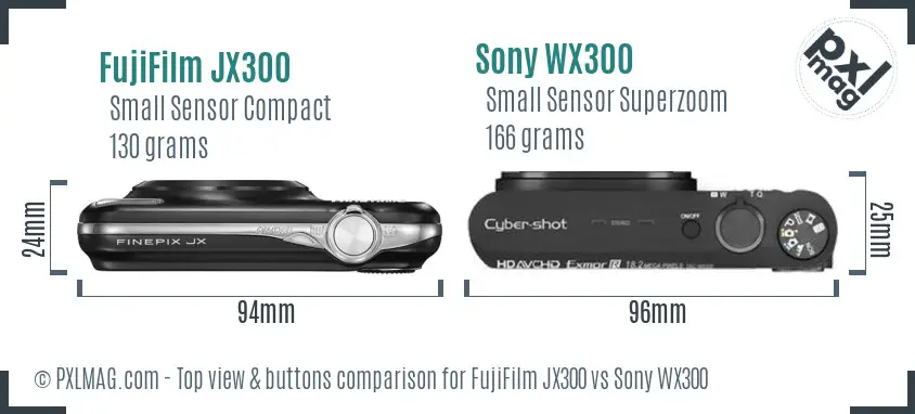 FujiFilm JX300 vs Sony WX300 top view buttons comparison