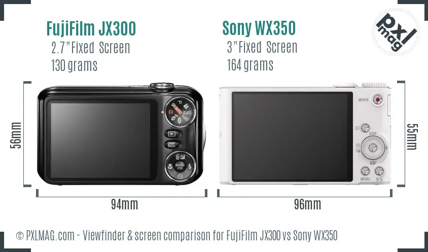 FujiFilm JX300 vs Sony WX350 Screen and Viewfinder comparison