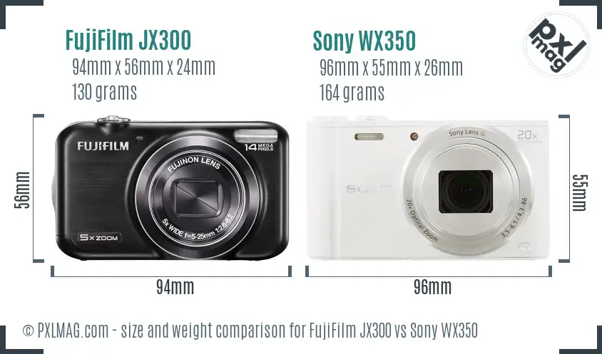 FujiFilm JX300 vs Sony WX350 size comparison