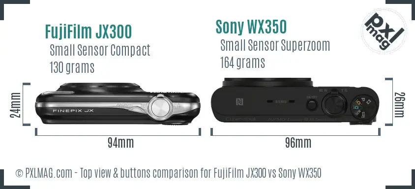 FujiFilm JX300 vs Sony WX350 top view buttons comparison