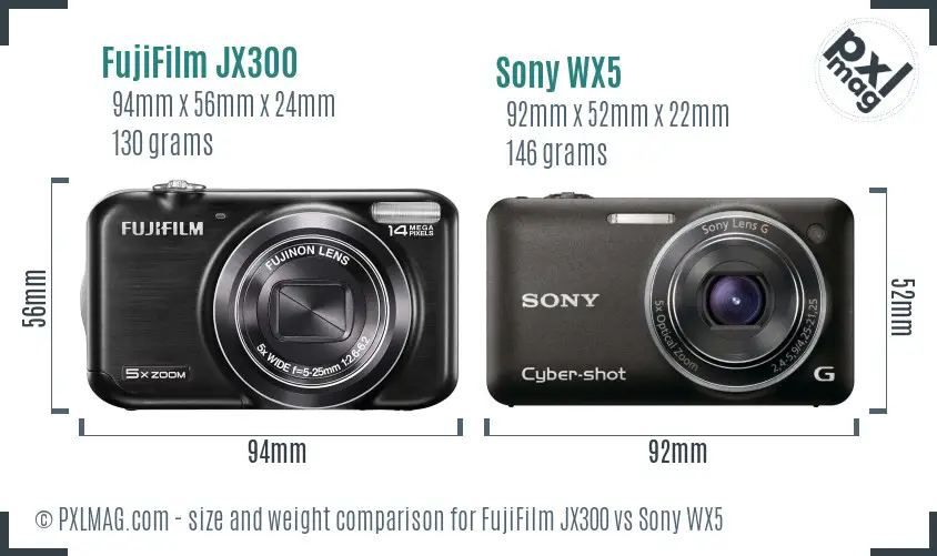 FujiFilm JX300 vs Sony WX5 size comparison