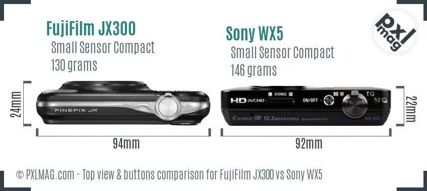 FujiFilm JX300 vs Sony WX5 top view buttons comparison