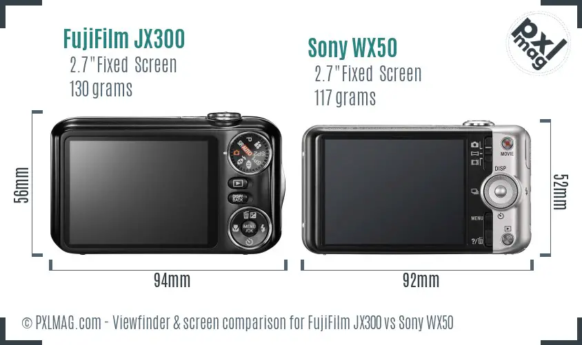 FujiFilm JX300 vs Sony WX50 Screen and Viewfinder comparison