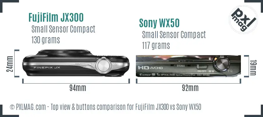 FujiFilm JX300 vs Sony WX50 top view buttons comparison