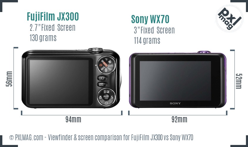 FujiFilm JX300 vs Sony WX70 Screen and Viewfinder comparison