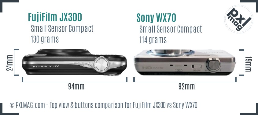 FujiFilm JX300 vs Sony WX70 top view buttons comparison