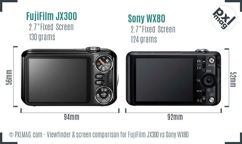 FujiFilm JX300 vs Sony WX80 Screen and Viewfinder comparison