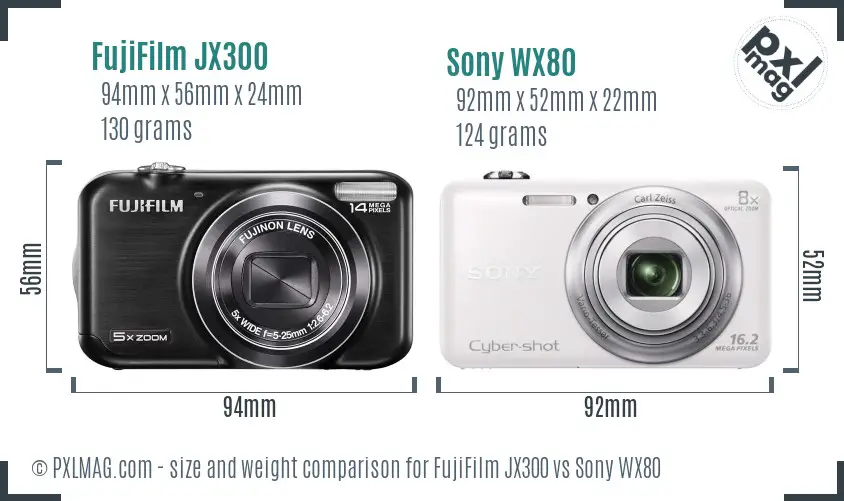 FujiFilm JX300 vs Sony WX80 size comparison