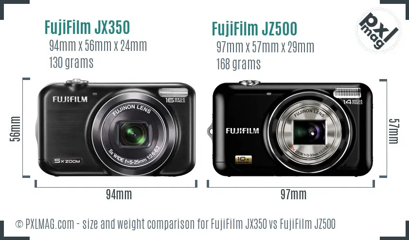 FujiFilm JX350 vs FujiFilm JZ500 size comparison
