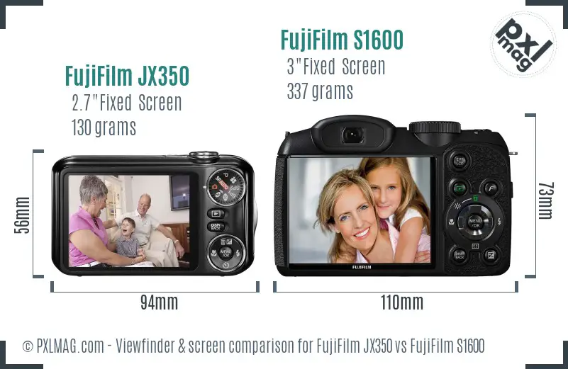 FujiFilm JX350 vs FujiFilm S1600 Screen and Viewfinder comparison FujiFilm JX350 vs FujiFilm S1600 Screen and Viewfinder comparison