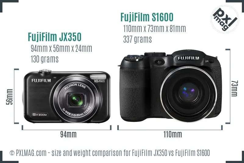 FujiFilm JX350 vs FujiFilm S1600 size comparison FujiFilm JX350 vs FujiFilm S1600 size comparison