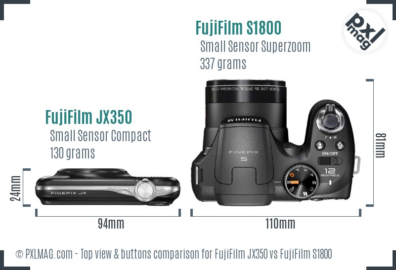 FujiFilm JX350 vs FujiFilm S1800 top view buttons comparison
