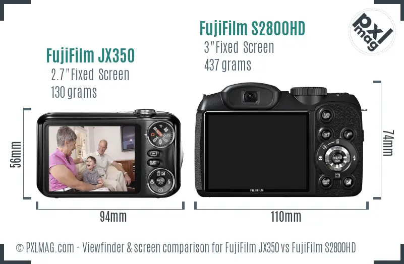 FujiFilm JX350 vs FujiFilm S2800HD Screen and Viewfinder comparison