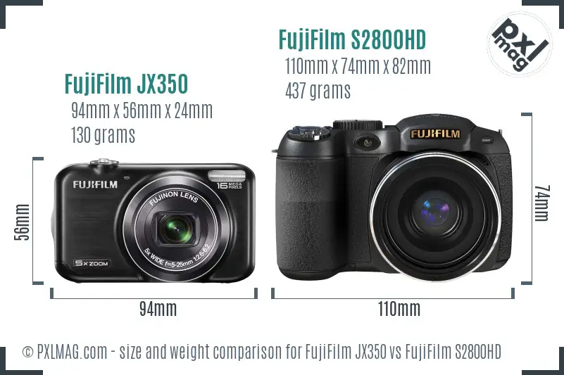 FujiFilm JX350 vs FujiFilm S2800HD size comparison