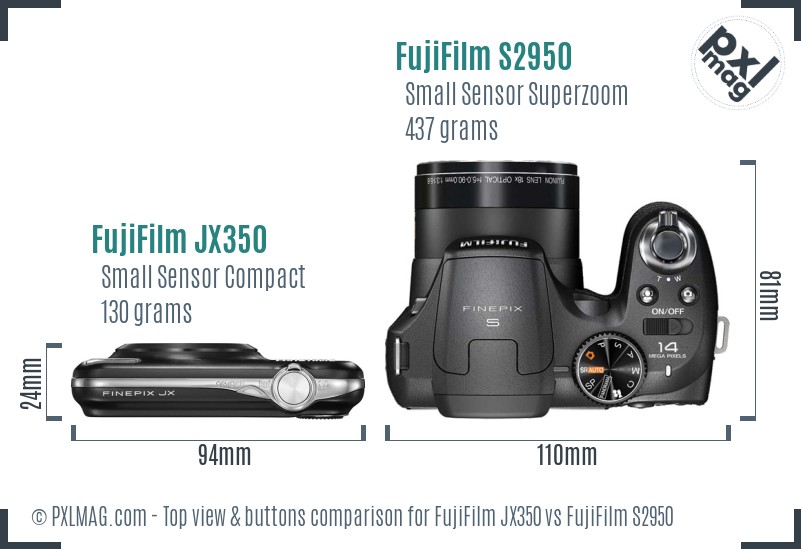 FujiFilm JX350 vs FujiFilm S2950 top view buttons comparison