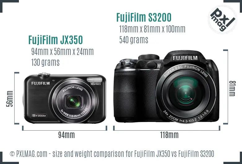 FujiFilm JX350 vs FujiFilm S3200 size comparison