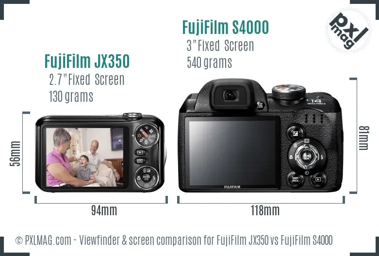 FujiFilm JX350 vs FujiFilm S4000 Screen and Viewfinder comparison FujiFilm JX350 vs FujiFilm S4000 Screen and Viewfinder comparison