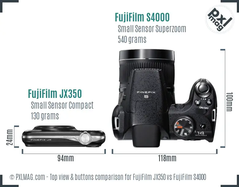 FujiFilm JX350 vs FujiFilm S4000 top view buttons comparison FujiFilm JX350 vs FujiFilm S4000 top view buttons comparison
