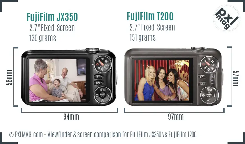 FujiFilm JX350 vs FujiFilm T200 Screen and Viewfinder comparison