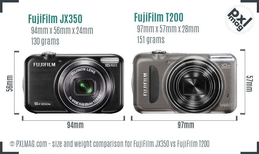 FujiFilm JX350 vs FujiFilm T200 size comparison