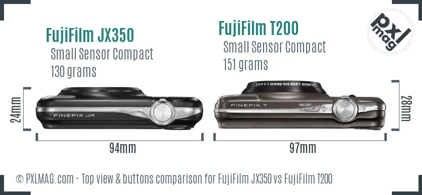 FujiFilm JX350 vs FujiFilm T200 top view buttons comparison