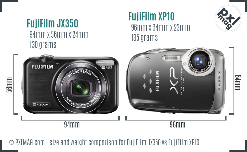FujiFilm JX350 vs FujiFilm XP10 size comparison