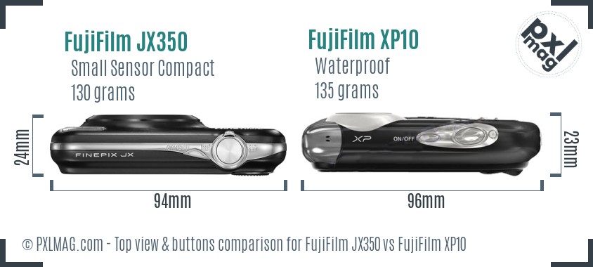 FujiFilm JX350 vs FujiFilm XP10 top view buttons comparison