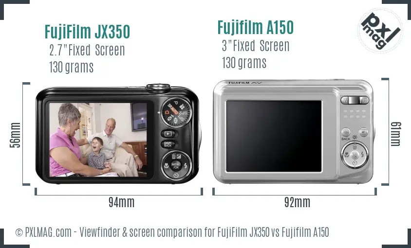 FujiFilm JX350 vs Fujifilm A150 Screen and Viewfinder comparison
