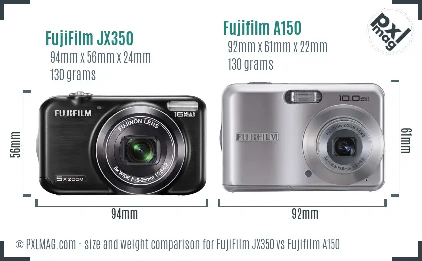 FujiFilm JX350 vs Fujifilm A150 size comparison