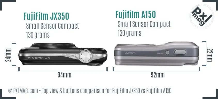 FujiFilm JX350 vs Fujifilm A150 top view buttons comparison