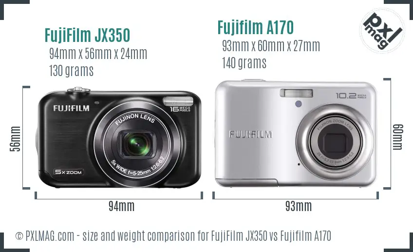 FujiFilm JX350 vs Fujifilm A170 size comparison FujiFilm JX350 vs Fujifilm A170 size comparison
