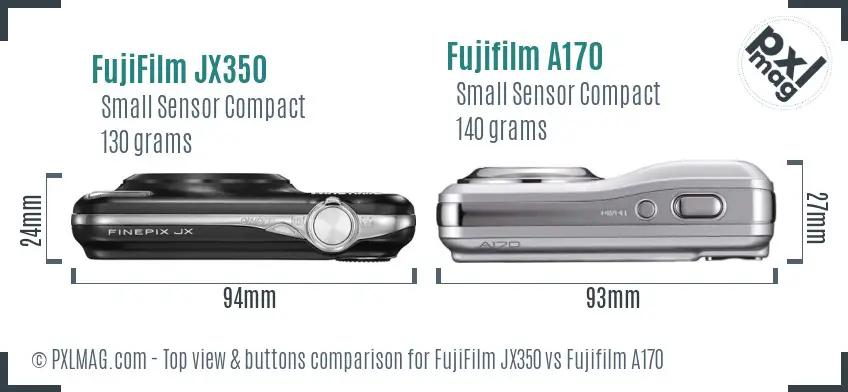 FujiFilm JX350 vs Fujifilm A170 top view buttons comparison FujiFilm JX350 vs Fujifilm A170 top view buttons comparison