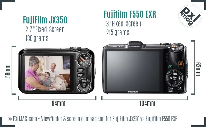 FujiFilm JX350 vs Fujifilm F550 EXR Screen and Viewfinder comparison