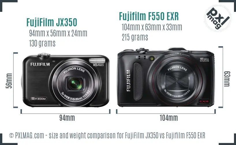 FujiFilm JX350 vs Fujifilm F550 EXR size comparison