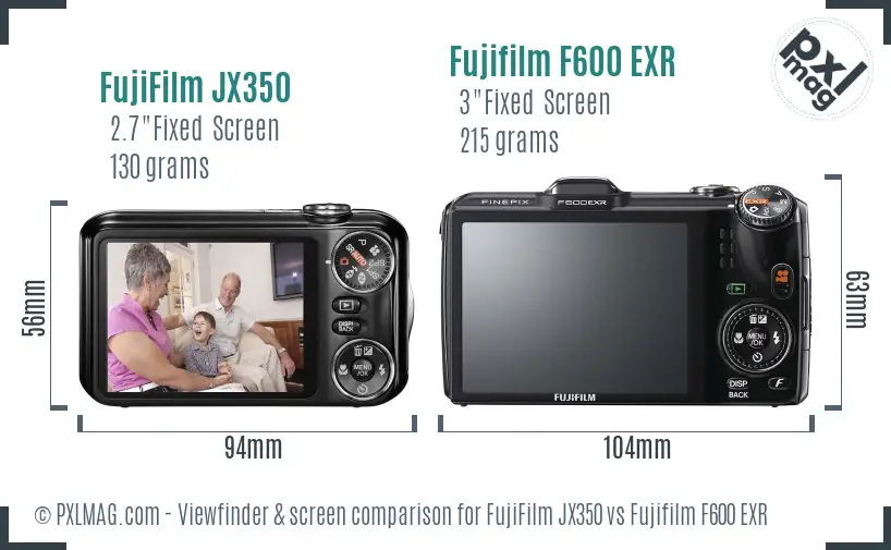 FujiFilm JX350 vs Fujifilm F600 EXR Screen and Viewfinder comparison FujiFilm JX350 vs Fujifilm F600 EXR Screen and Viewfinder comparison