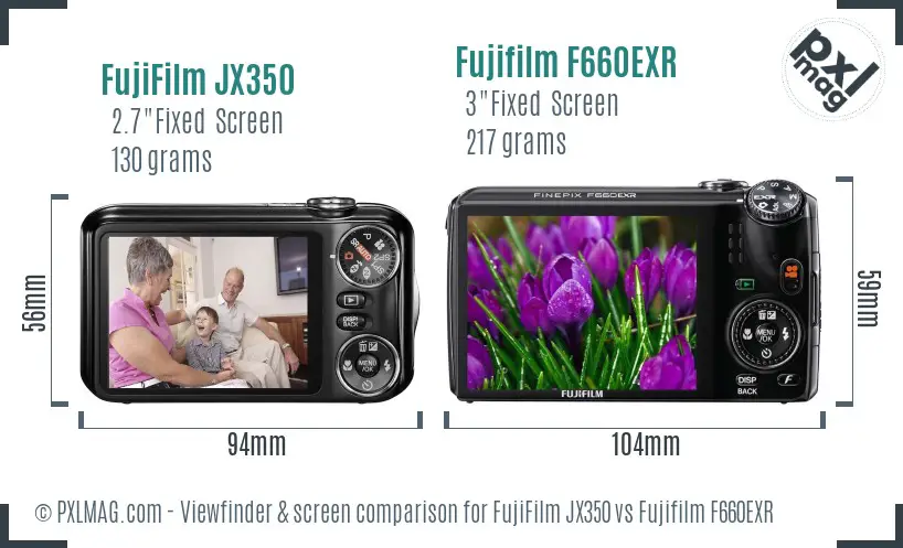 FujiFilm JX350 vs Fujifilm F660EXR Screen and Viewfinder comparison