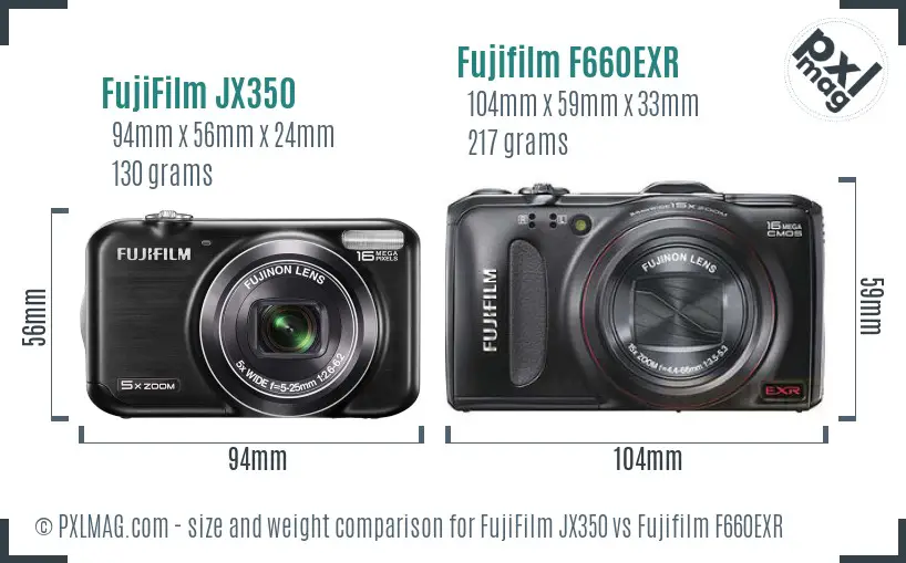 FujiFilm JX350 vs Fujifilm F660EXR size comparison