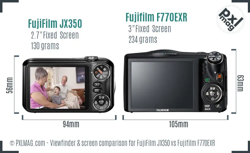 FujiFilm JX350 vs Fujifilm F770EXR Screen and Viewfinder comparison