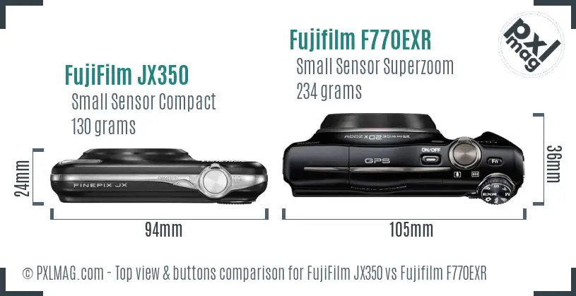 FujiFilm JX350 vs Fujifilm F770EXR top view buttons comparison