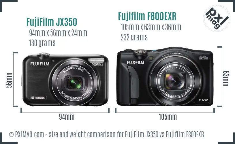 FujiFilm JX350 vs Fujifilm F800EXR size comparison FujiFilm JX350 vs Fujifilm F800EXR size comparison