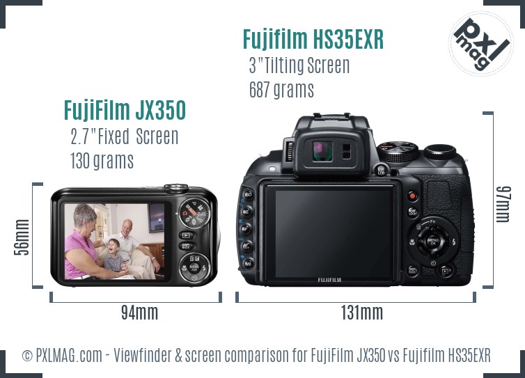 FujiFilm JX350 vs Fujifilm HS35EXR Screen and Viewfinder comparison