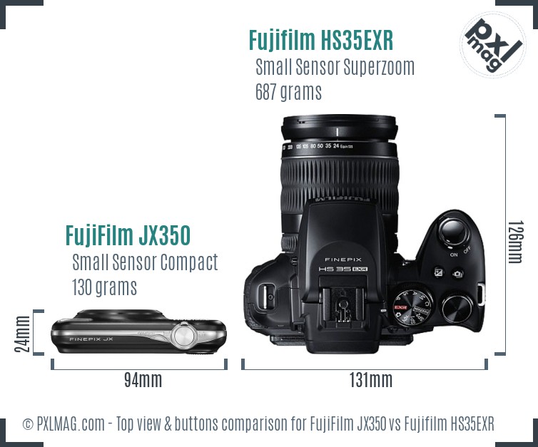 FujiFilm JX350 vs Fujifilm HS35EXR top view buttons comparison