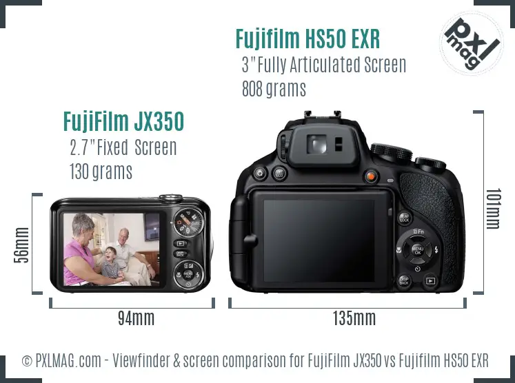 FujiFilm JX350 vs Fujifilm HS50 EXR Screen and Viewfinder comparison