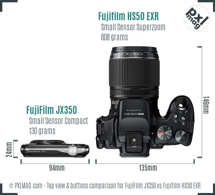 FujiFilm JX350 vs Fujifilm HS50 EXR top view buttons comparison
